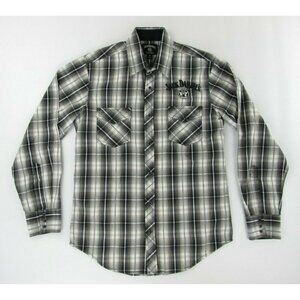 Jack Daniels Mens Pearl Snap Shirt M Black White Plaid Long Sleeve